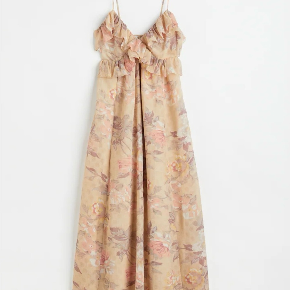 H&M Floral Ruffle Maxi Dress in Beige and Blush